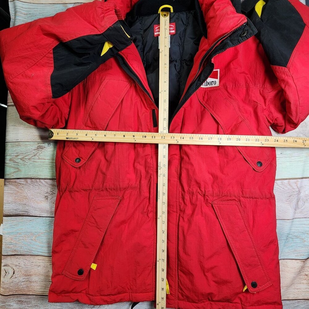 Marlboro Country Store Red Hooded Down Jacket M Nylon Duck Down - Picture 8 of 11